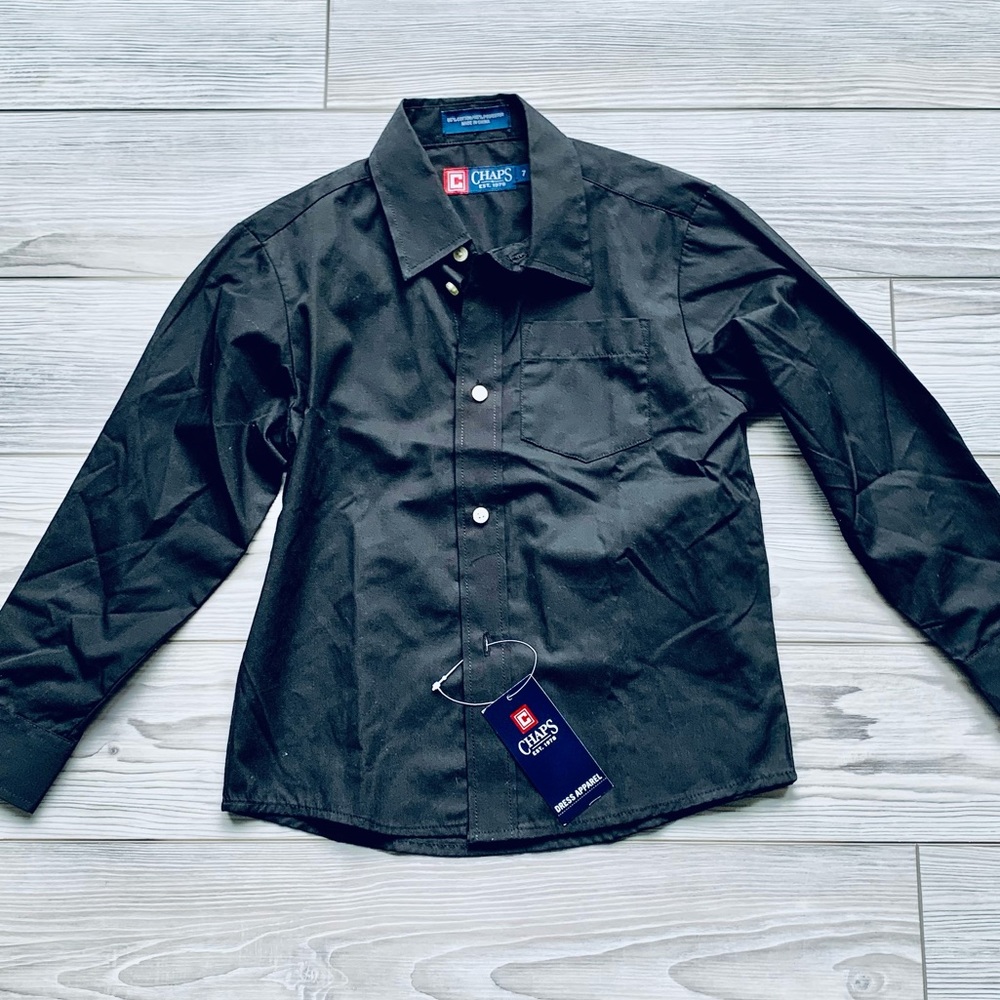 😎 NWT CHAPS Kids Black Dress Shirt Sz 7